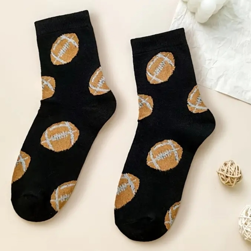 Football Black Brown & White Crew Socks New